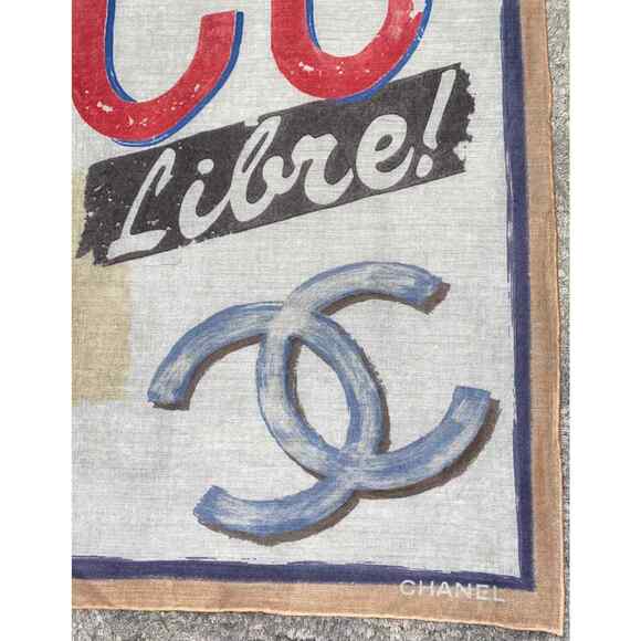 Chanel 17C Coco Cuba CC Beige Graffiti Cotton Bandana Handkerchief Scarf Wrap - Picture 5 of 11